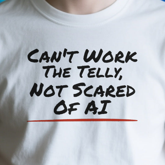 Close-up of the ODEBB515F62D print on a white unisex t-shirt
