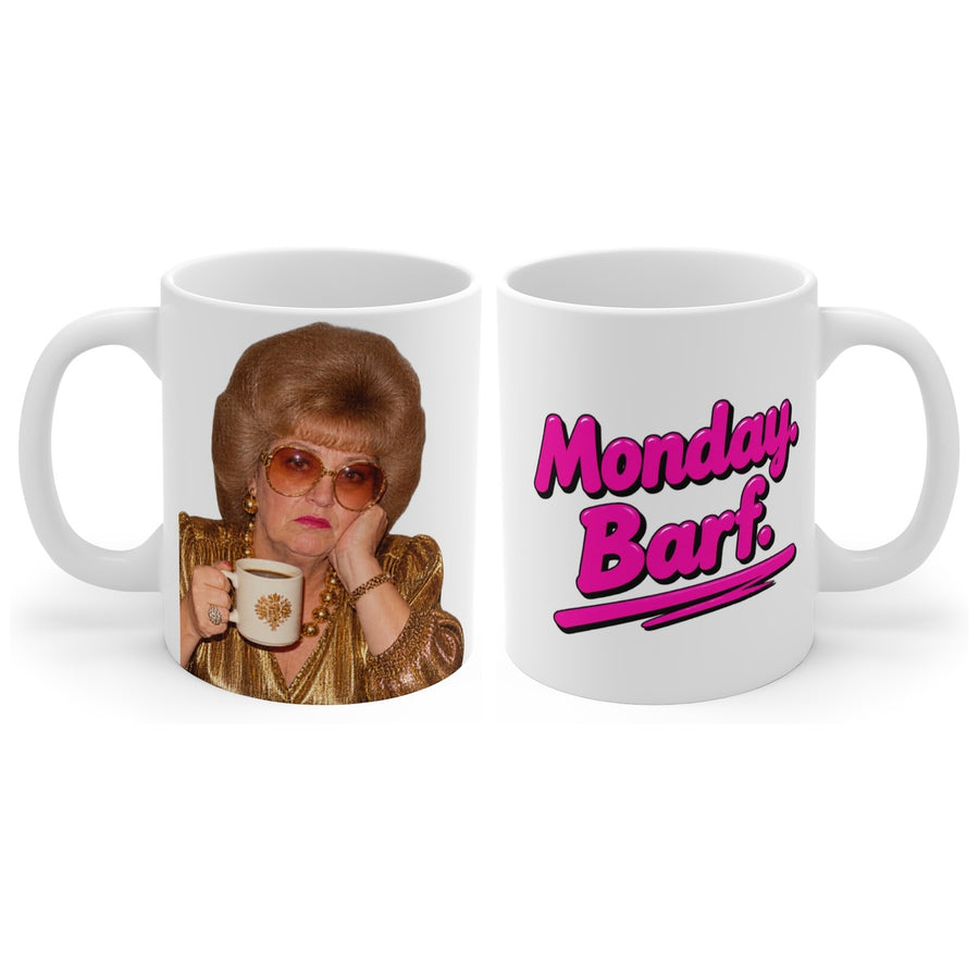 Monday. Barf. mug, handle right