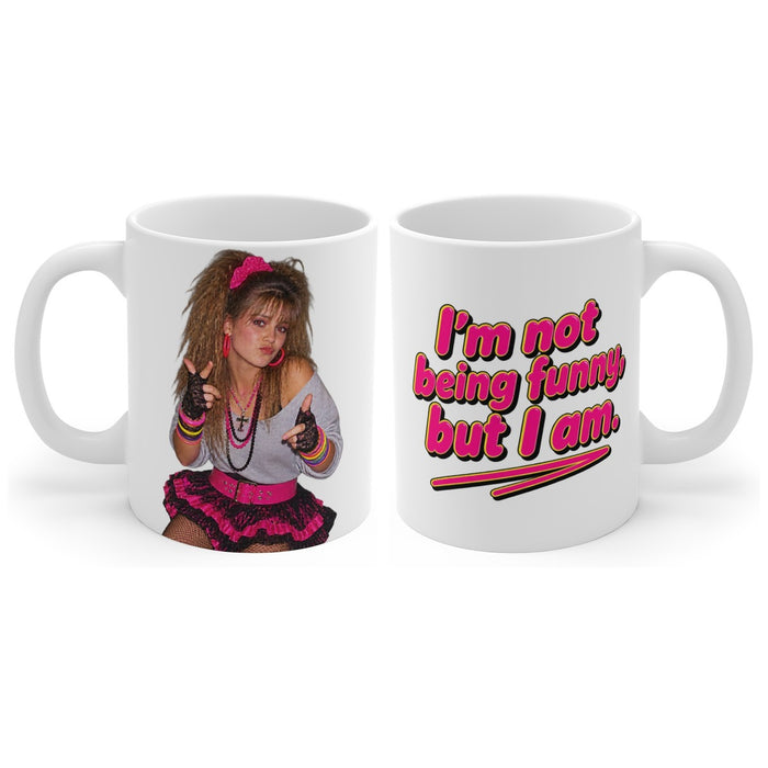 I'm not being funny, but I am. mug, handle right