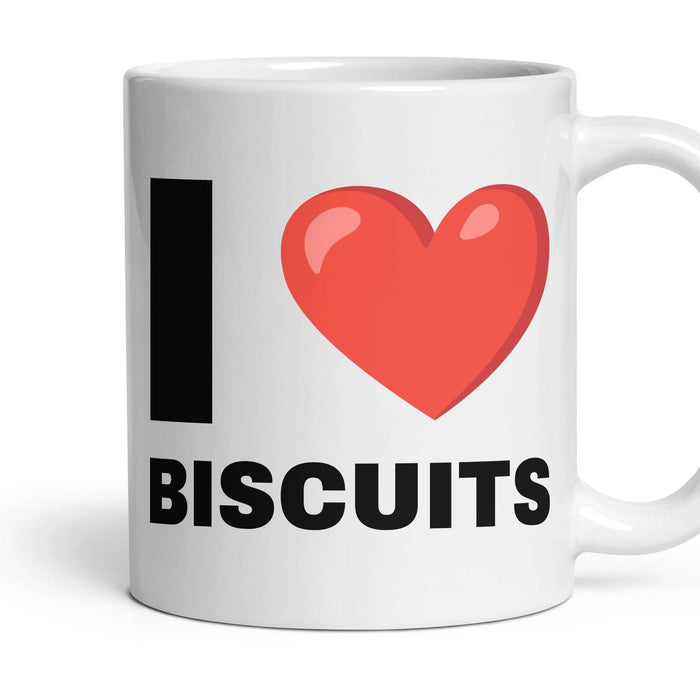 I LOVE BISCUITS mug, 11oz white ceramic, handle right