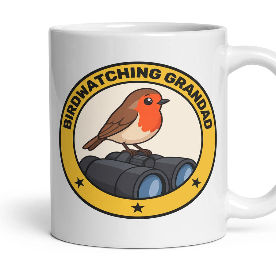 Birdwatching Grandad mug, 11oz white ceramic, handle right
