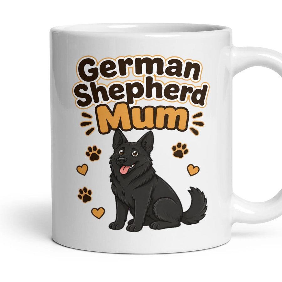 German Shepherd Mum mug, 11oz white ceramic, handle right