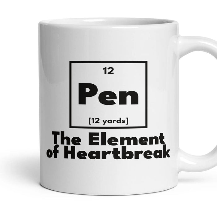 Pen The Element of Heartbreak mug, 11oz white ceramic, handle right