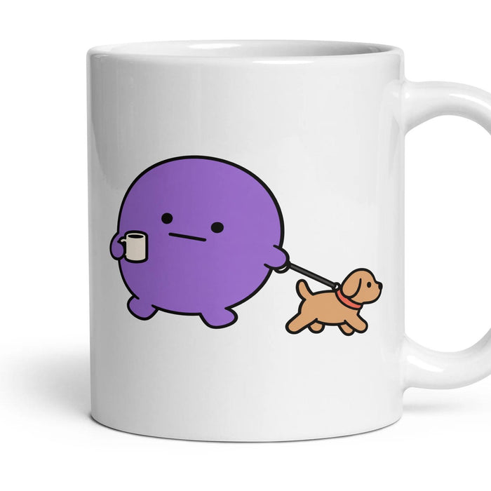 Dog Walk mug, 11oz white ceramic, handle right
