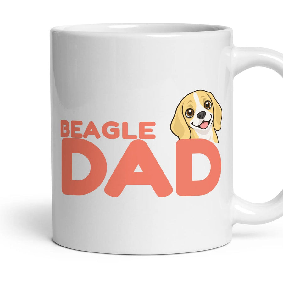 Beagle Dad mug, 11oz white ceramic, Lemon & White, handle right
