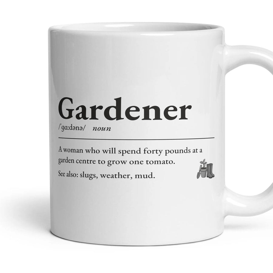 Gardening Mum mug, 11oz white ceramic, handle right