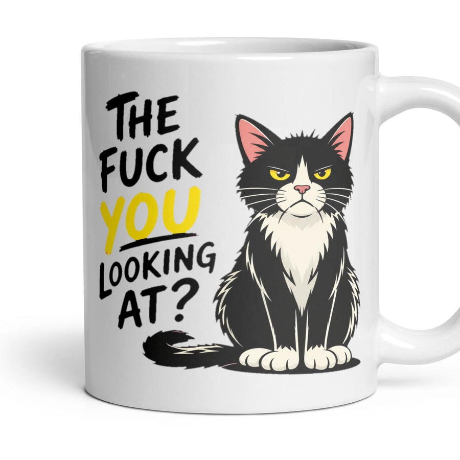 THE FUCK YOU LOOKING AT? mug, 11oz white ceramic, handle right
