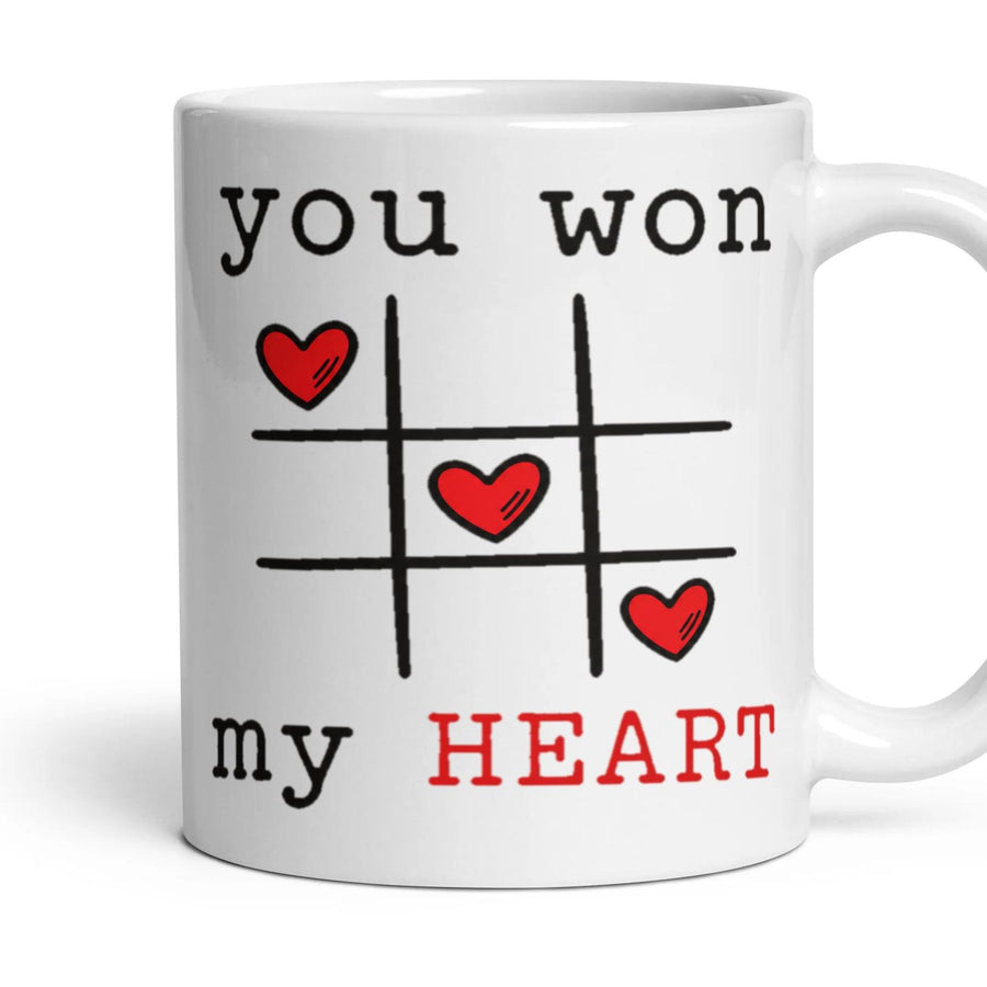 you won my heart mug, 11oz white ceramic, handle right