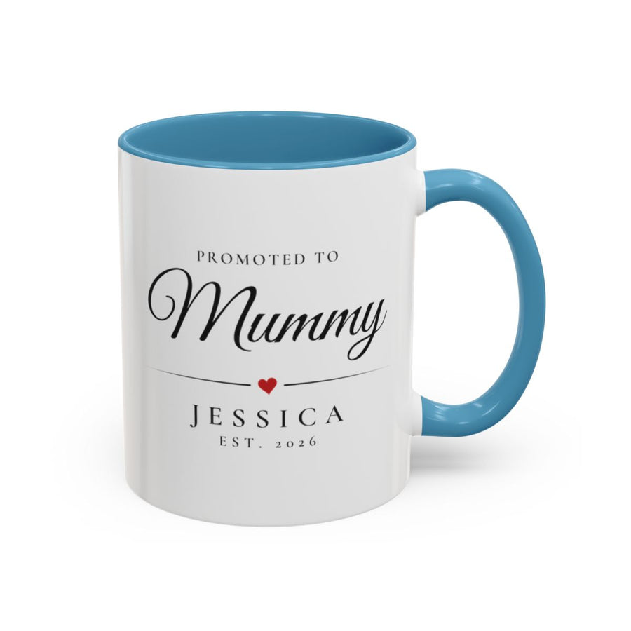 Mummy New parent Mug mug, 11oz white ceramic, light blue handle and interior, handle right