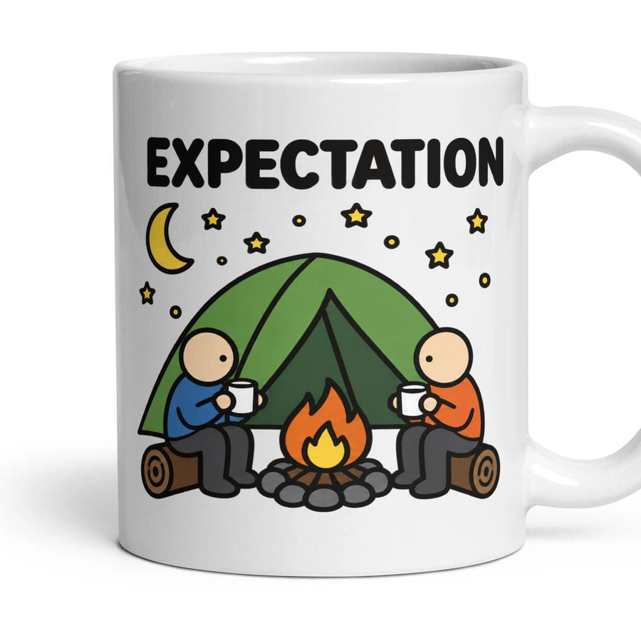 Camping mug, 11oz white ceramic, handle right