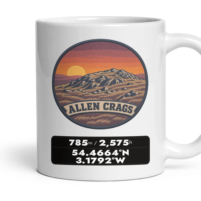 Allen Crags Summit Patch mug, 11oz white ceramic, Allen Crags, handle right