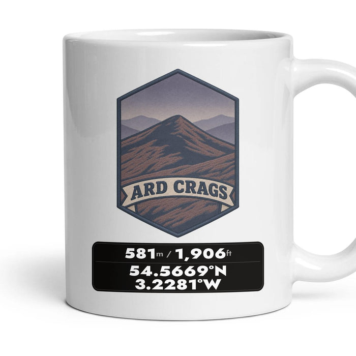 Ard Crags Summit Patch mug, 11oz white ceramic, Ard Crags, handle right