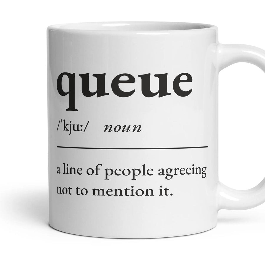 Queue mug, 11oz white ceramic, handle right