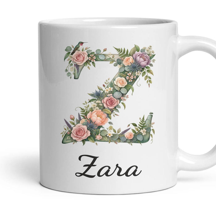 Personalised Floral Monogram Mug mug, 11oz white ceramic, handle right