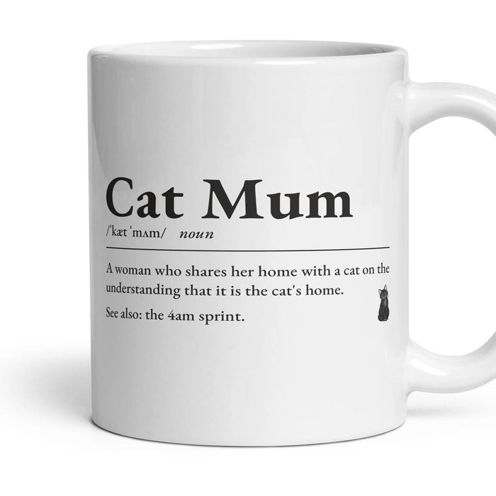 Cat Mum mug, 11oz white ceramic, Black, handle right