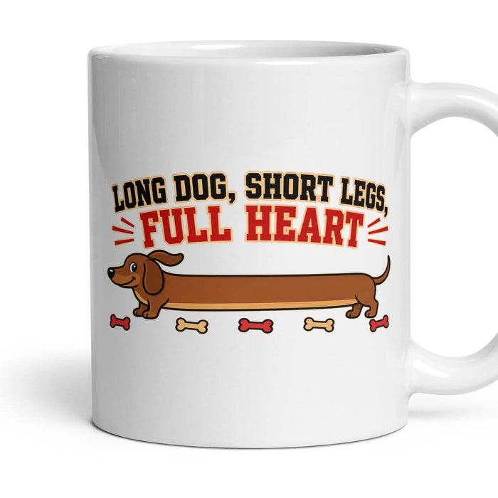 Long Dog, Short Legs, Full Heart mug, 11oz white ceramic, handle right