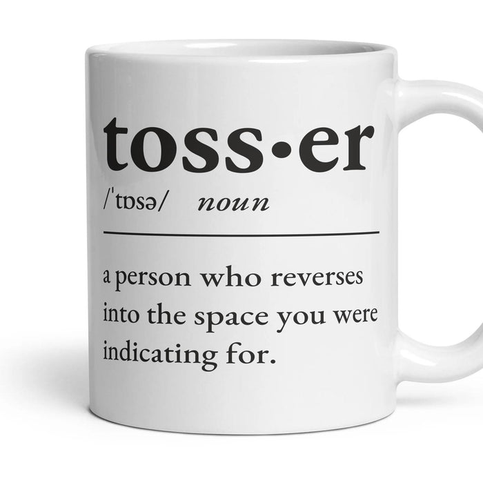 Tosser mug, 11oz white ceramic, handle right
