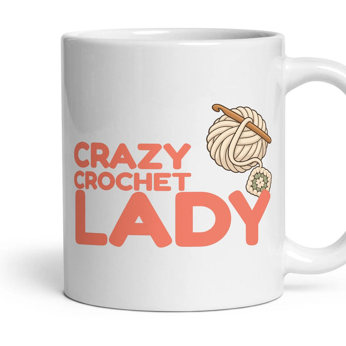 Crazy Crochet Lady mug, 11oz white ceramic, handle right
