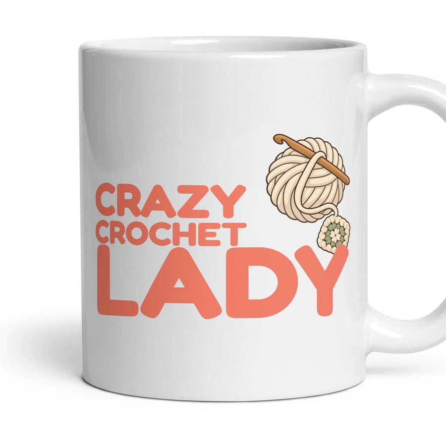 Crazy Crochet Lady mug, 11oz white ceramic, handle right