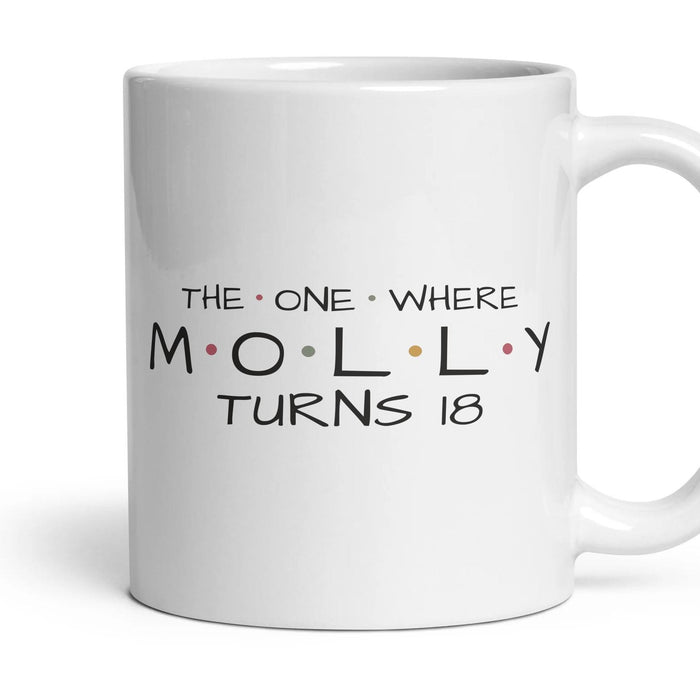 The One Where … Turns 18 — Personalised Mug mug, 11oz white ceramic, handle right