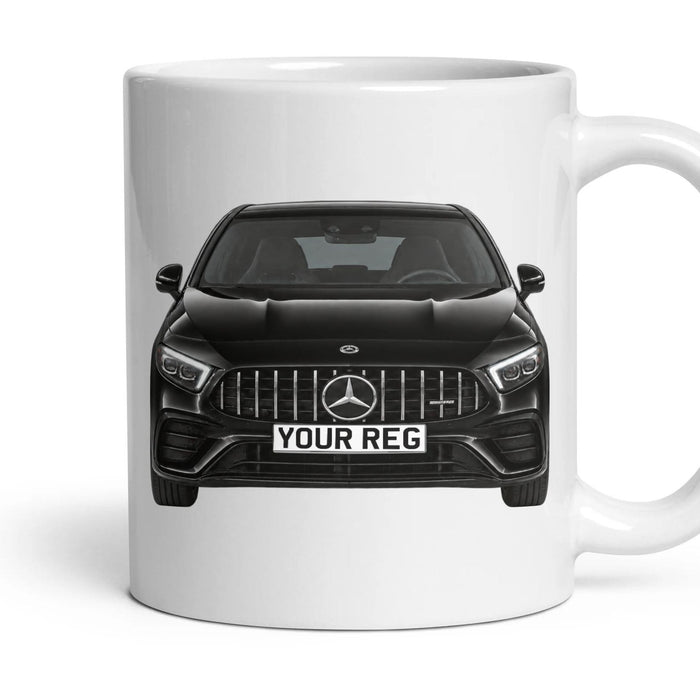 Mercedes-AMG A35 Personalised Number Plate Mug - Cosmos Black - Front & Rear mug, 11oz white ceramic, Cosmos Black, handle right