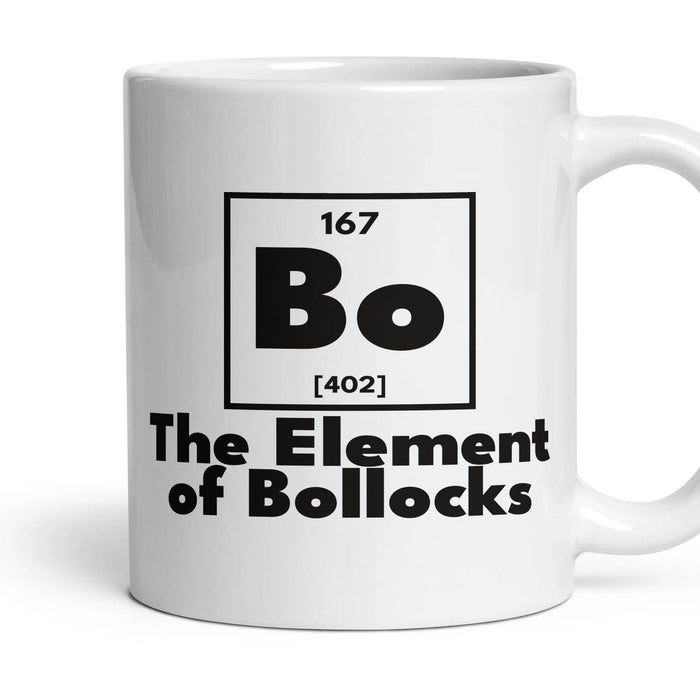 Bo The Element of Bollocks mug, 11oz white ceramic, handle right