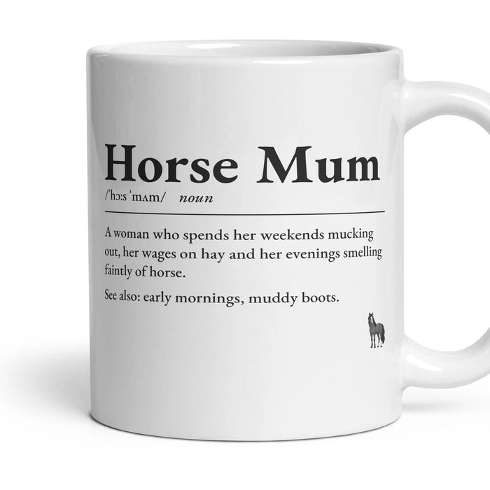 Horse Mum mug, 11oz white ceramic, Bay, handle right