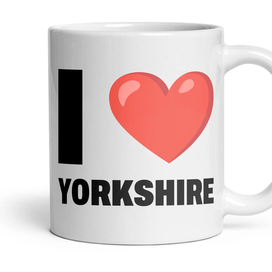 I LOVE YORKSHIRE mug, 11oz white ceramic, handle right