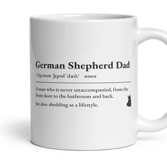 German Shepherd Dad mug, 11oz white ceramic, All Black, handle right