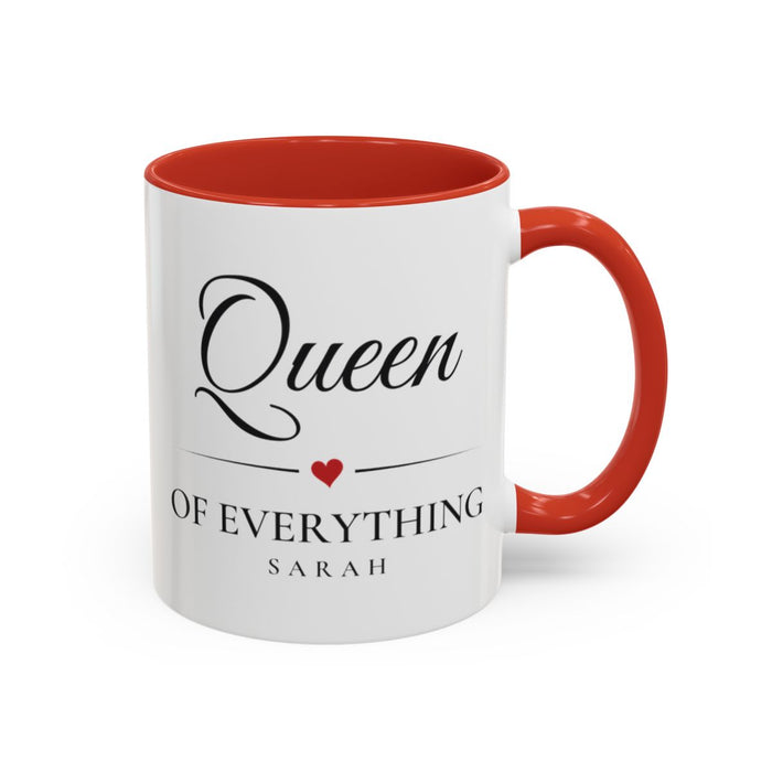 Queen King and Queen Mug mug, 11oz white ceramic, red handle and interior, handle right