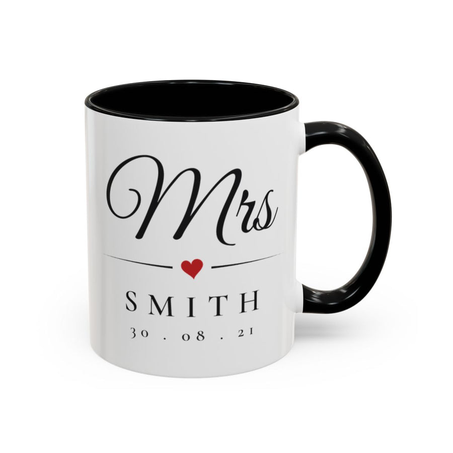Mrs Marriage Mug mug, 11oz white ceramic, black handle and interior, handle right