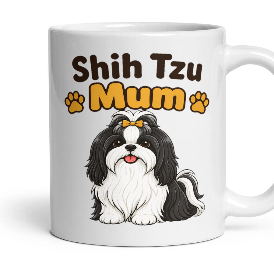 Shih Tzu Mum mug, 11oz white ceramic, Black & White, handle right