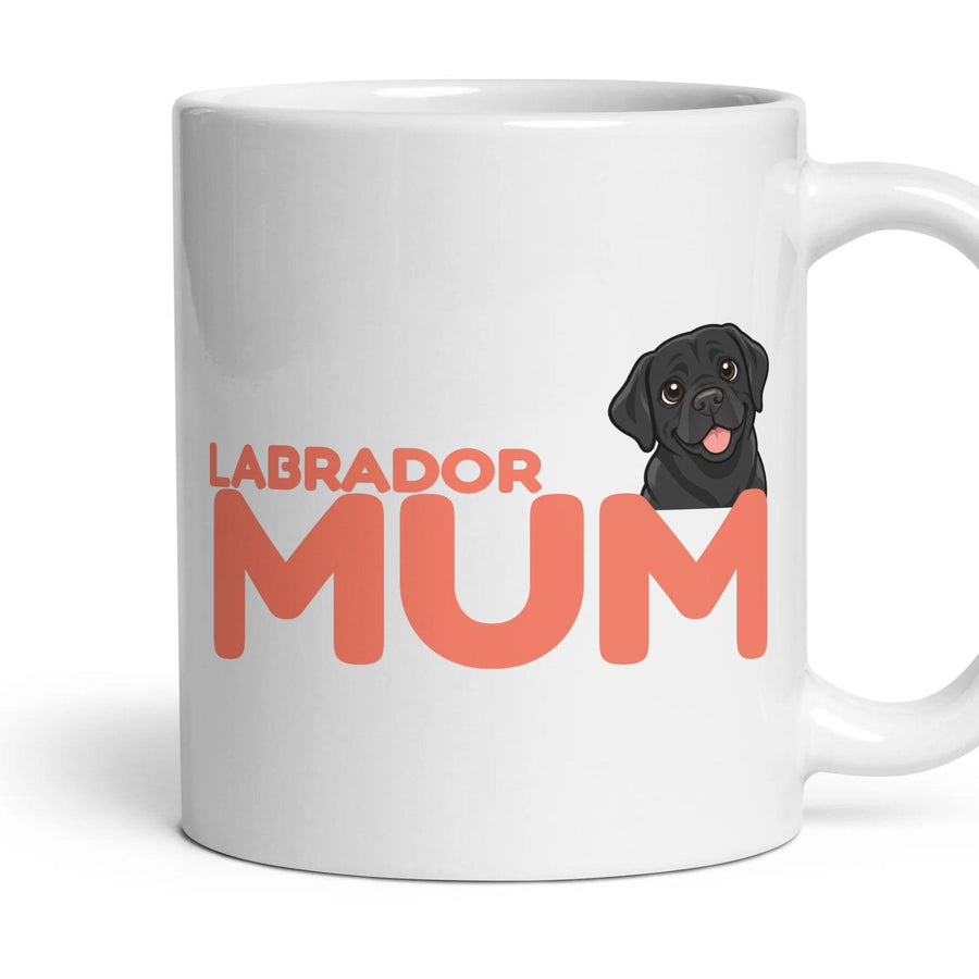 Labrador Mum mug, 11oz white ceramic, Black, handle right