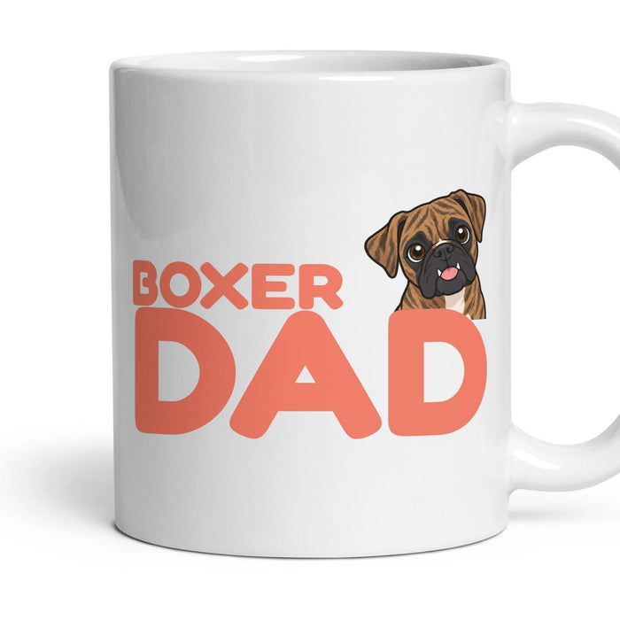 Boxer Dad mug, 11oz white ceramic, Brindle, handle right