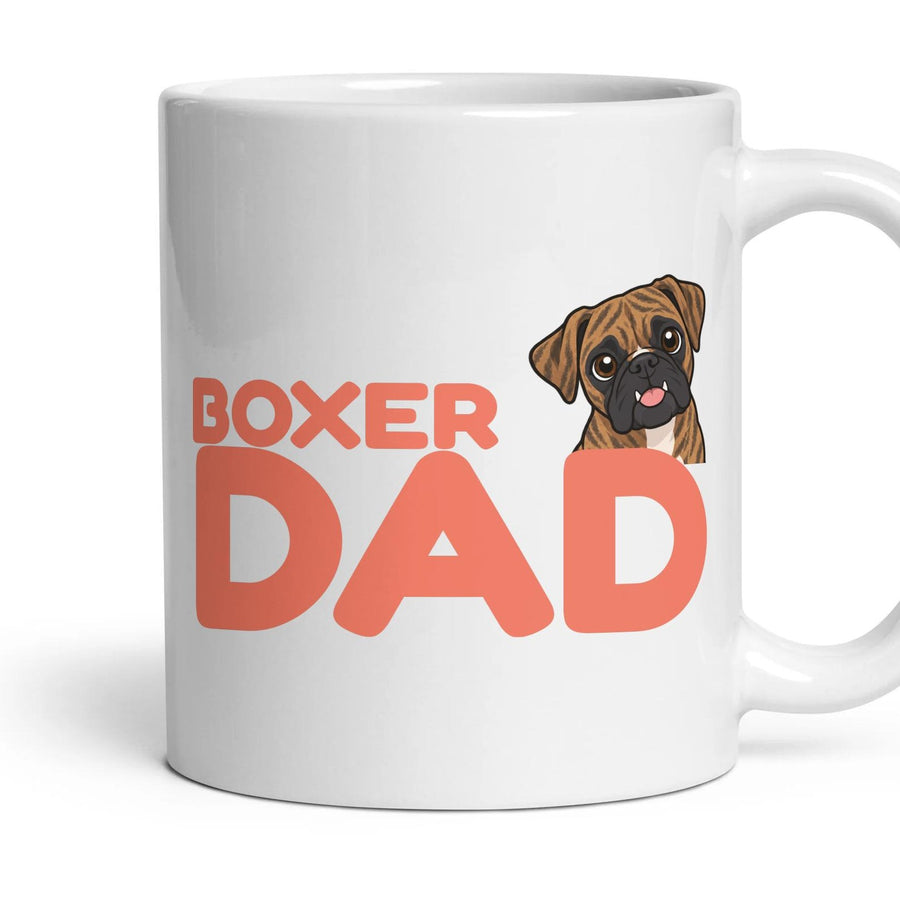 Boxer Dad mug, 11oz white ceramic, Brindle, handle right