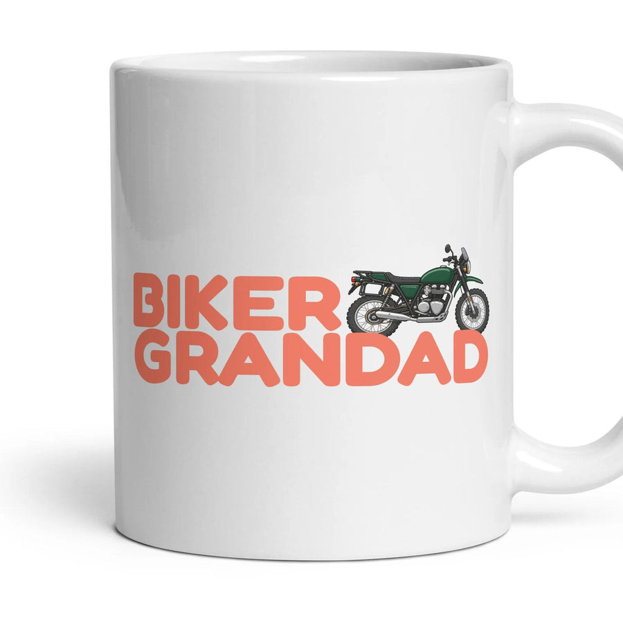 Biker Grandad mug, 11oz white ceramic, Adventure, handle right