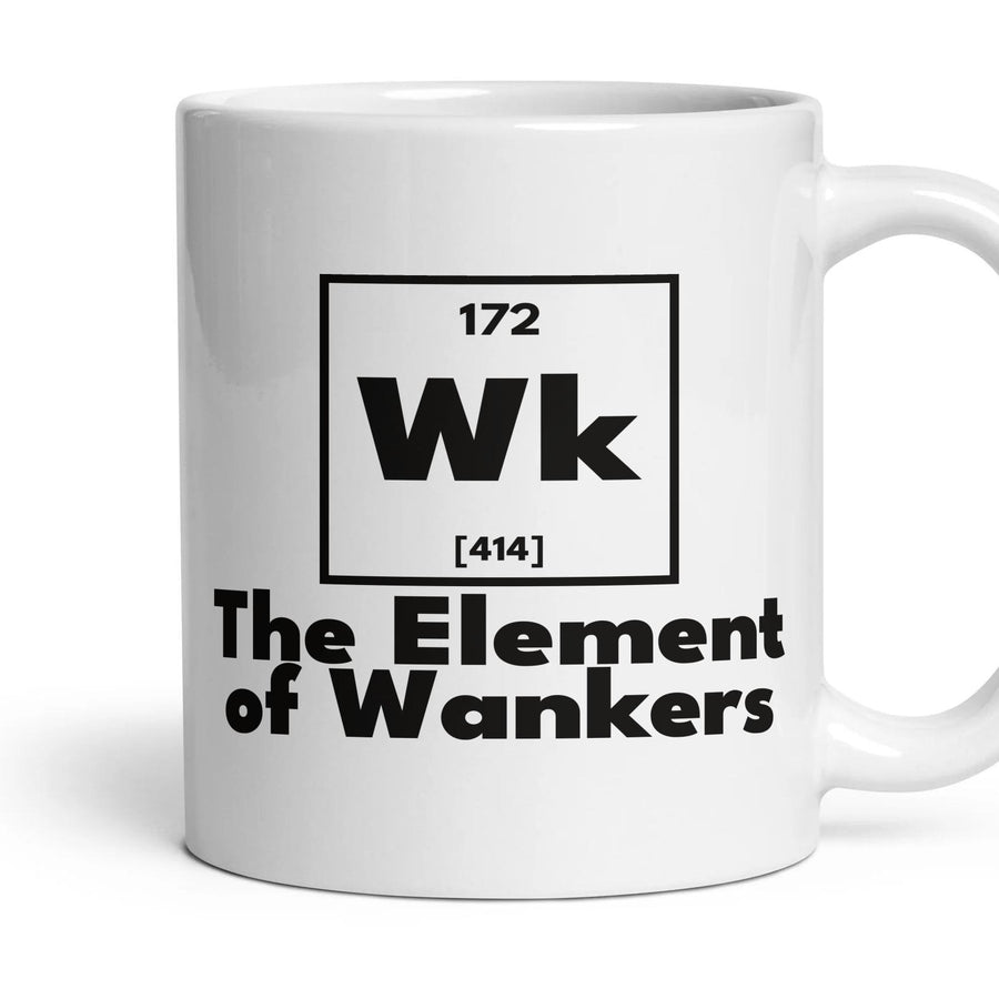 Wk The Element of Wankers mug, 11oz white ceramic, handle right
