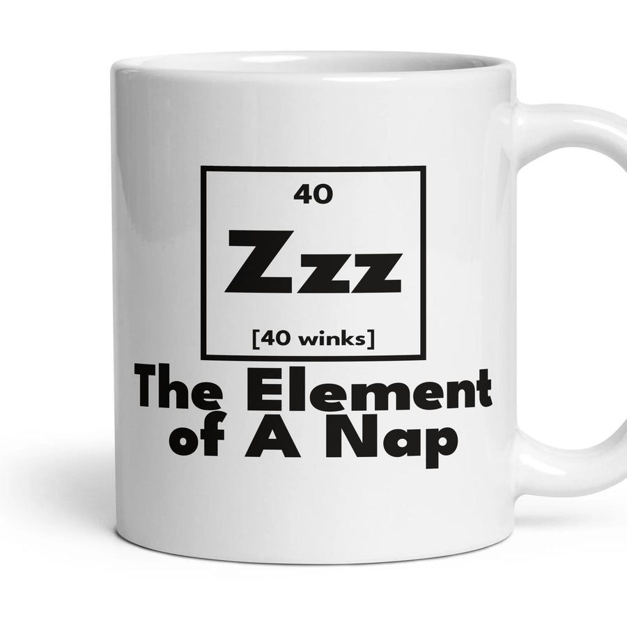 Zzz The Element of A Nap mug, 11oz white ceramic, handle right