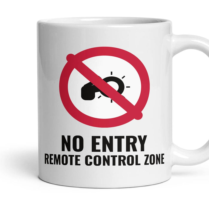 NO ENTRY: REMOTE CONTROL ZONE mug, 11oz white ceramic, handle right