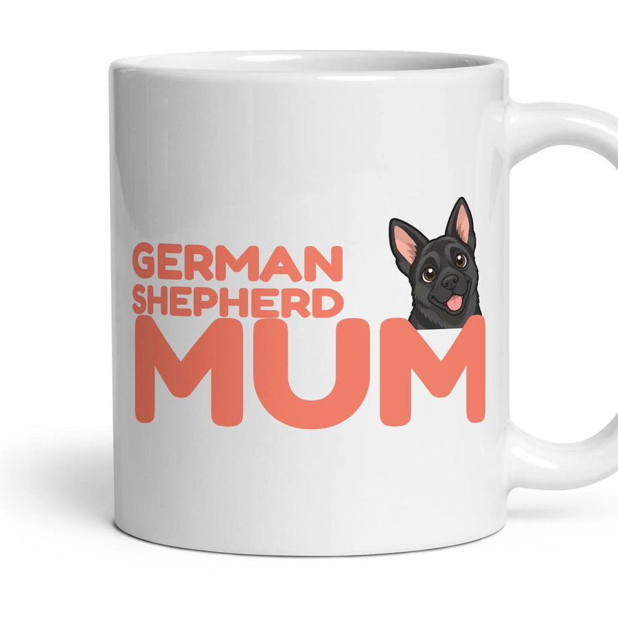 German Shepherd Mum mug, 11oz white ceramic, All Black, handle right