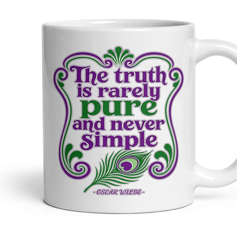 The truth is rarely pure and never simple mug, 11oz white ceramic, handle right