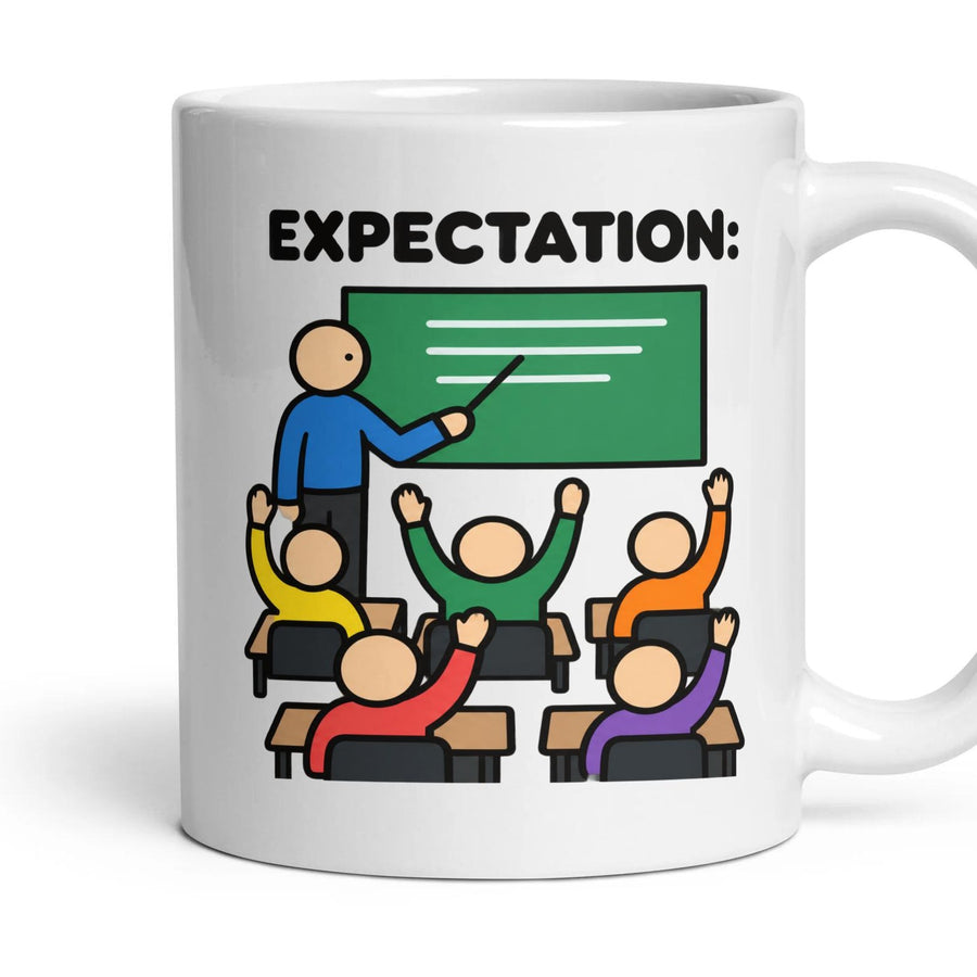 Teaching mug, 11oz white ceramic, handle right