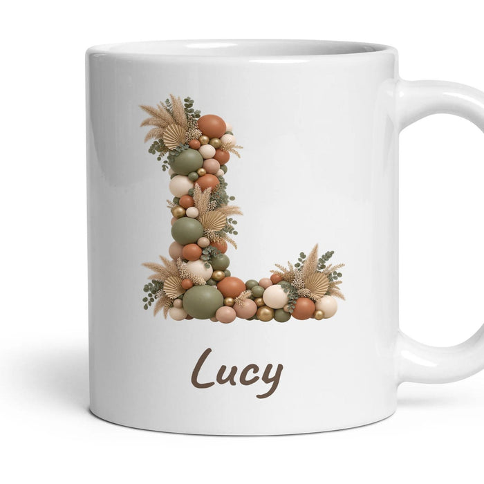 Personalised Boho Balloon Monogram Mug mug, 11oz white ceramic, handle right