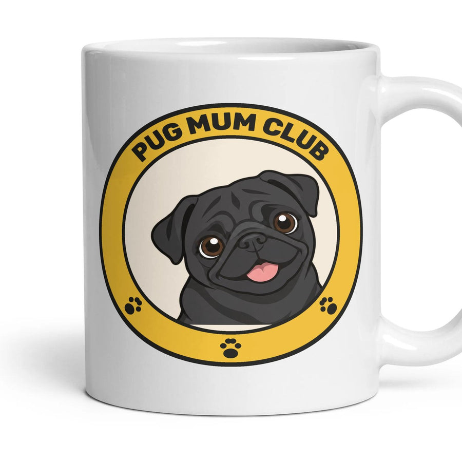 Pug Mum Club mug, 11oz white ceramic, Black, handle right