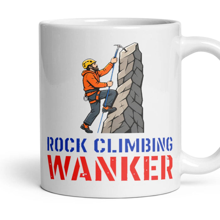 ROCK CLIMBING WANKER mug, 11oz white ceramic, handle right