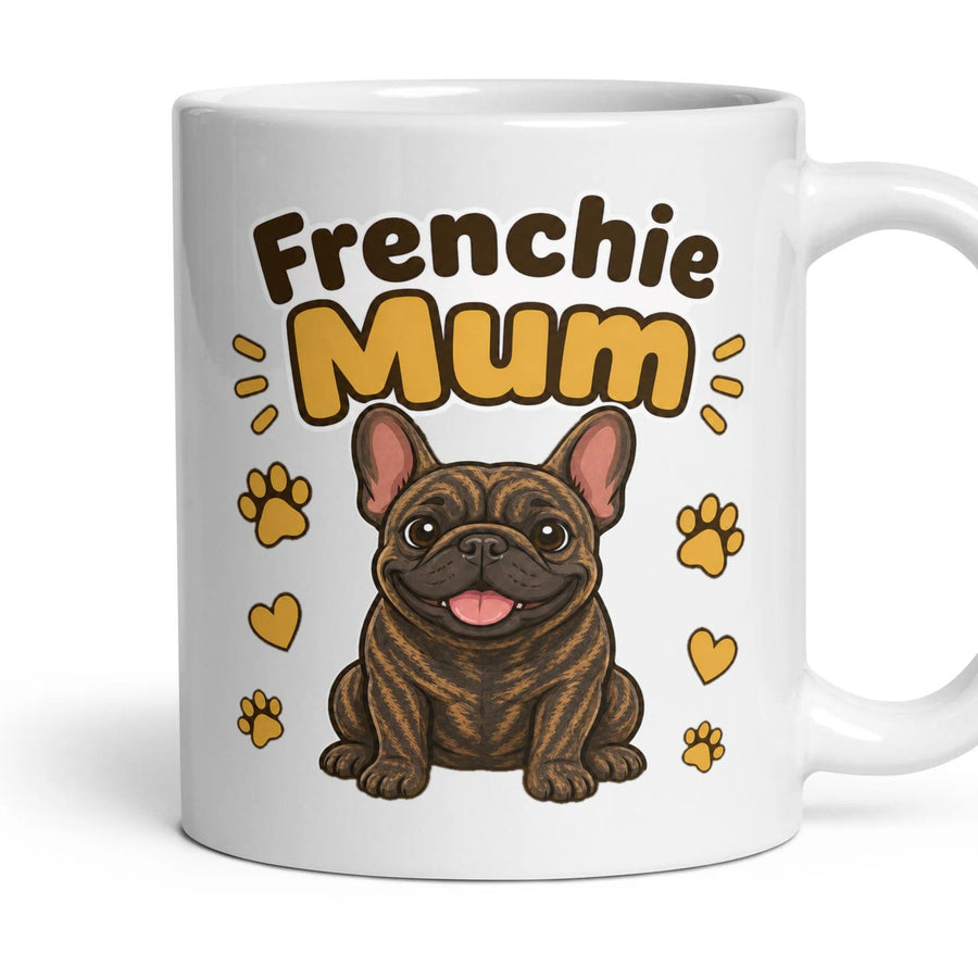 Frenchie Mum mug, 11oz white ceramic, handle right