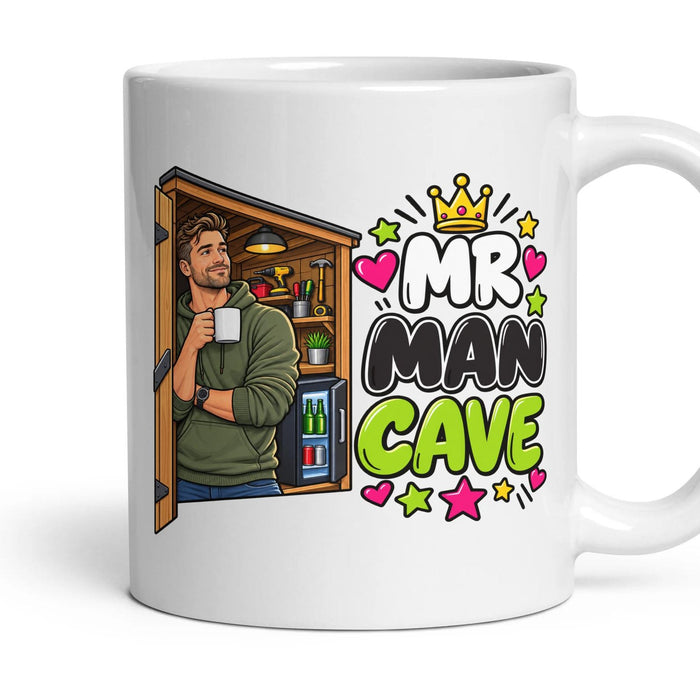 Mr Man Cave mug, 11oz white ceramic, handle right
