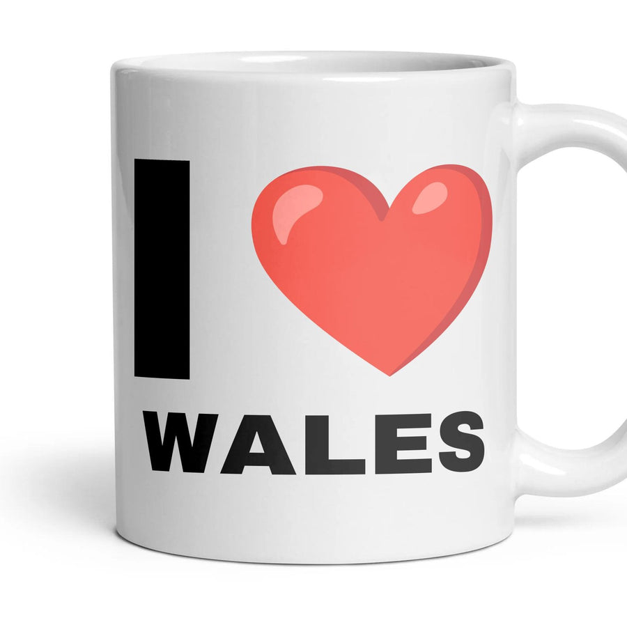 I LOVE WALES mug, 11oz white ceramic, handle right