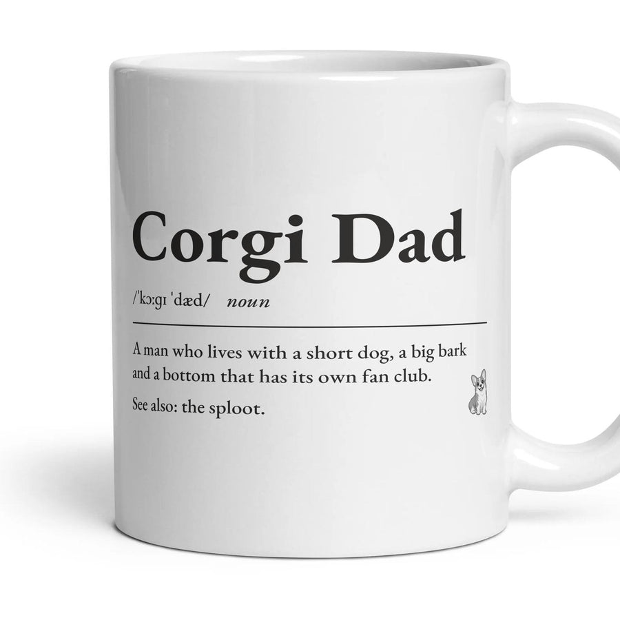 Corgi Dad mug, 11oz white ceramic, Red & White, handle right