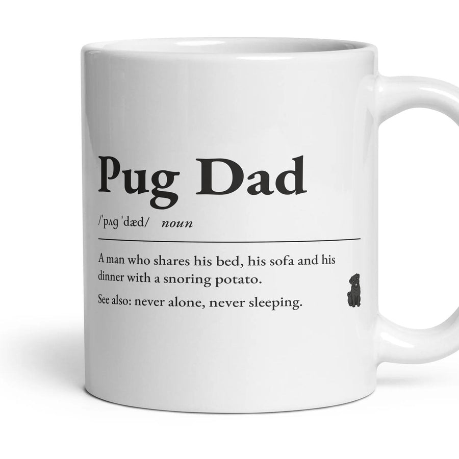 Pug Dad mug, 11oz white ceramic, Black, handle right